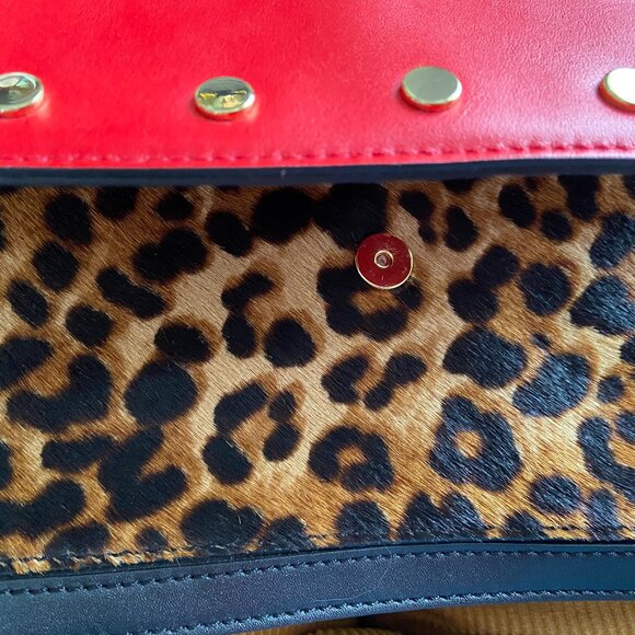 Milly Leopard, Red, and Black Leather Purse